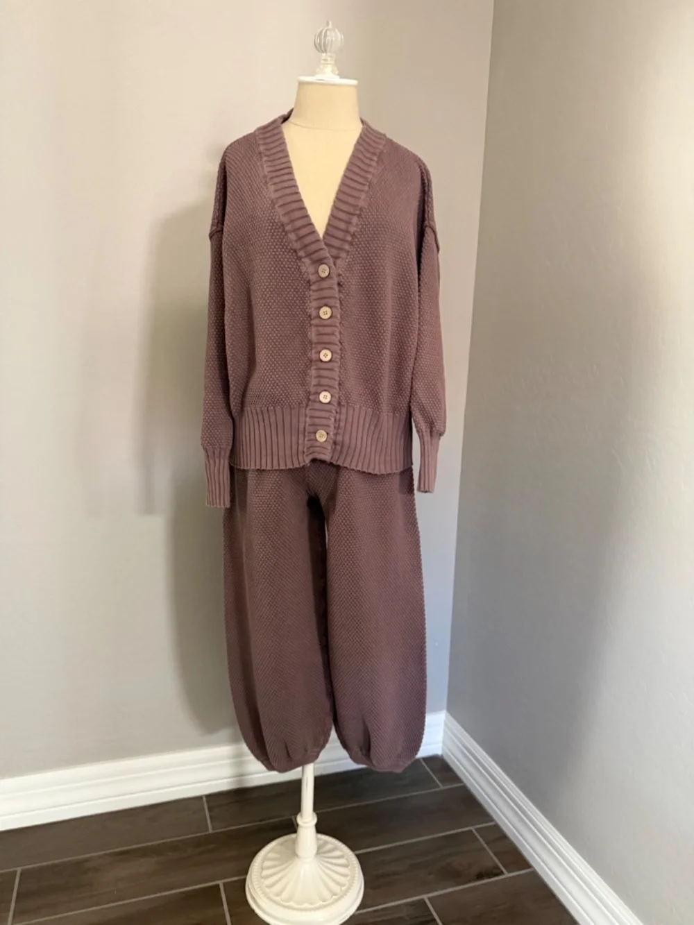 Free People Hailee Cardigan and Pant Cotton Set FP Beach Gulf Cocoa Size Small - Picture 4 of 10